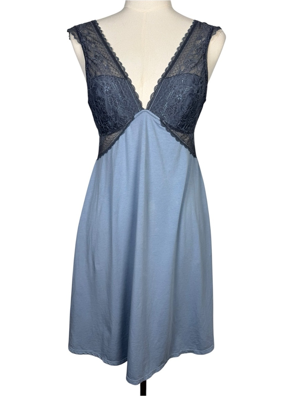 Anthropologie Floreat Slip Dress Soft Blue Cotton and Lace Size Medium
